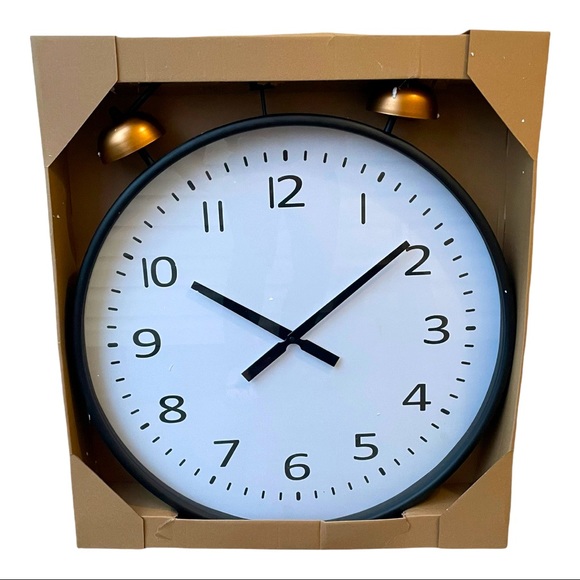 Industrial Metal Twin Bell 28” Decorative Wall Clock NWT
